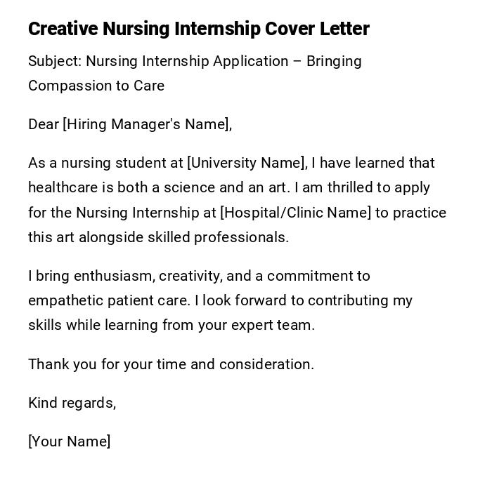 Creative Nursing Internship Cover Letter Creative Nursing Internship Cover Letter