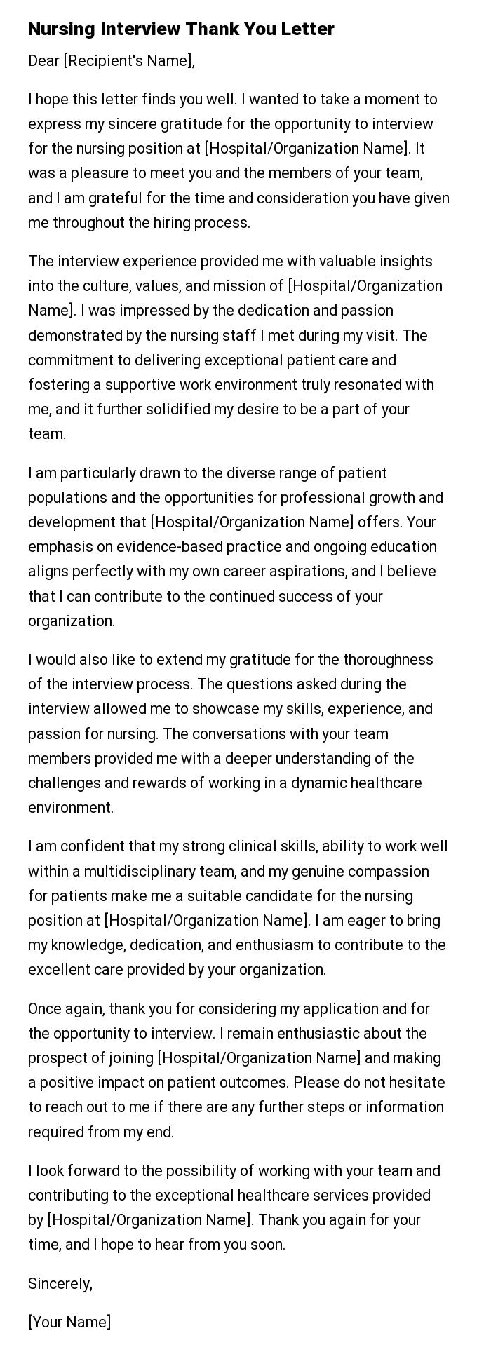 Nursing Interview Thank You Letter