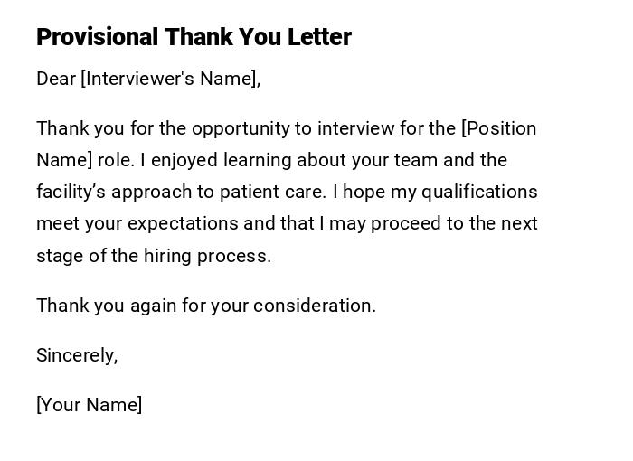 Provisional Thank You Letter Provisional Thank You Letter