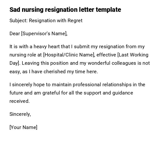 Sad nursing resignation letter template Sad nursing resignation letter template