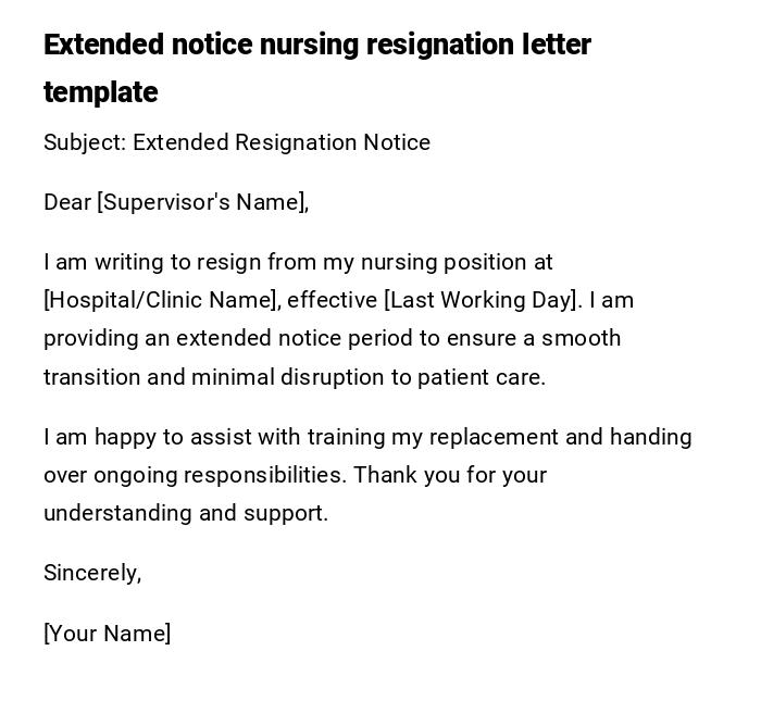 Extended notice nursing resignation letter template Extended notice nursing resignation letter template