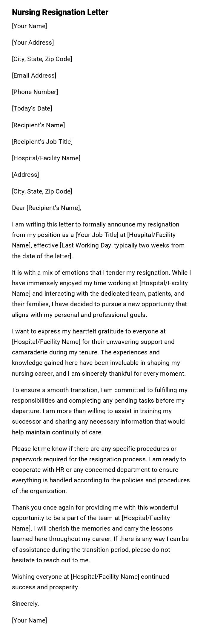 Nursing Resignation Letter