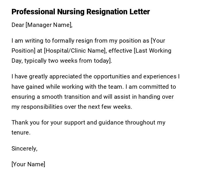 Professional Nursing Resignation Letter
