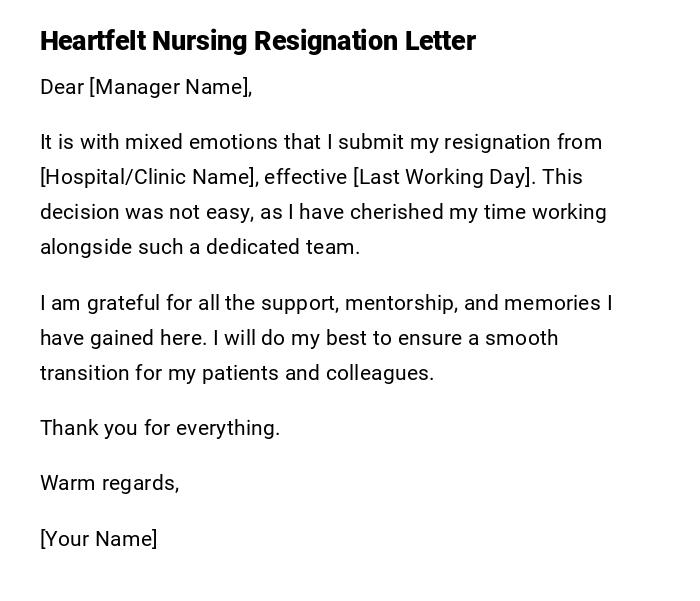 Heartfelt Nursing Resignation Letter