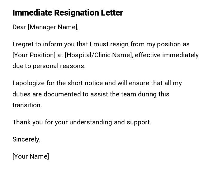 Immediate Resignation Letter