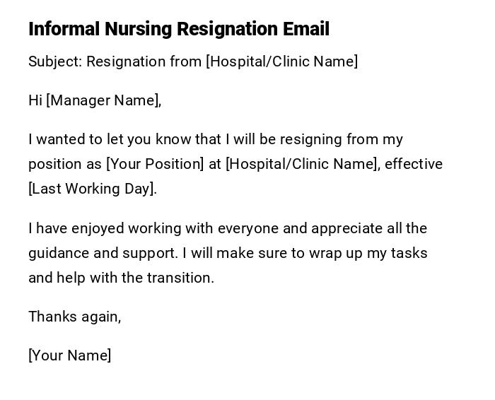 Informal Nursing Resignation Email