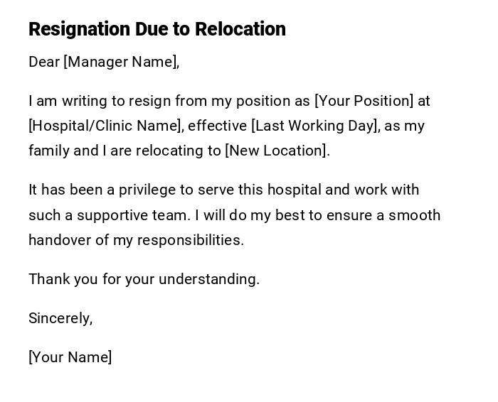 Resignation Due to Relocation