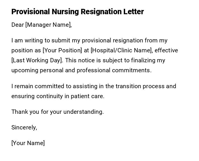 Provisional Nursing Resignation Letter