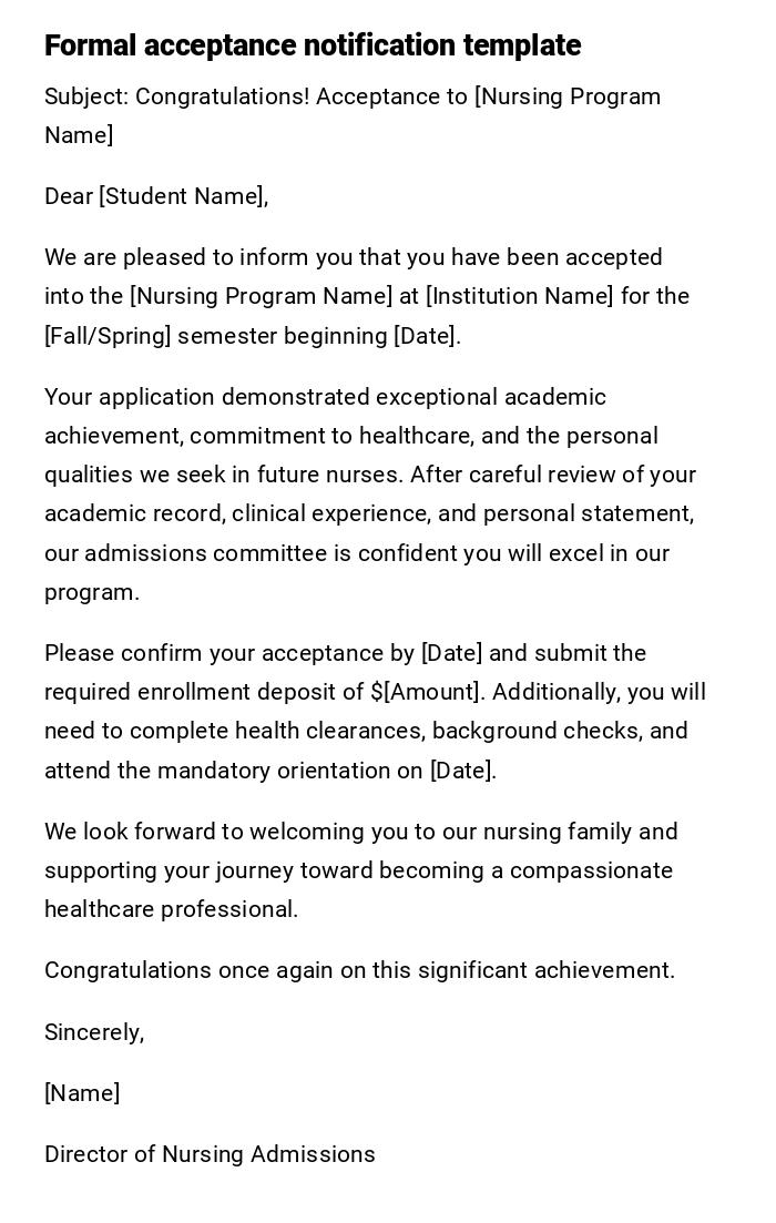 Formal acceptance notification template Formal acceptance notification template
