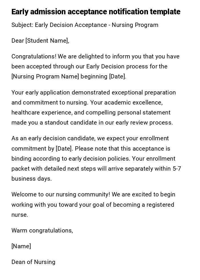 Early admission acceptance notification template Early admission acceptance notification template
