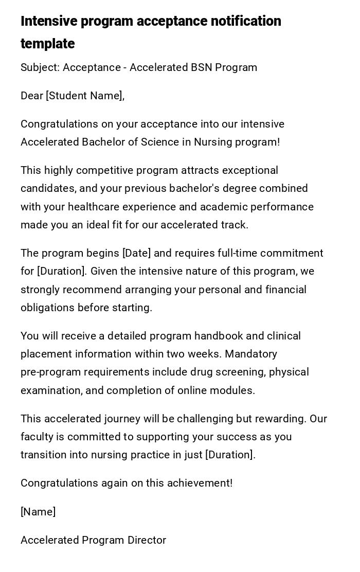 Intensive program acceptance notification template Intensive program acceptance notification template