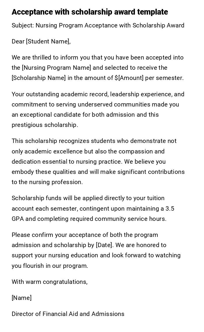 Acceptance with scholarship award template Acceptance with scholarship award template