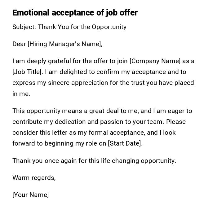 Emotional acceptance of job offer Emotional acceptance of job offer