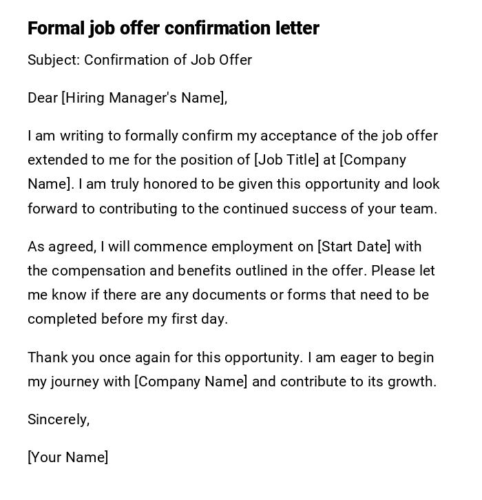 Formal job offer confirmation letter Formal job offer confirmation letter