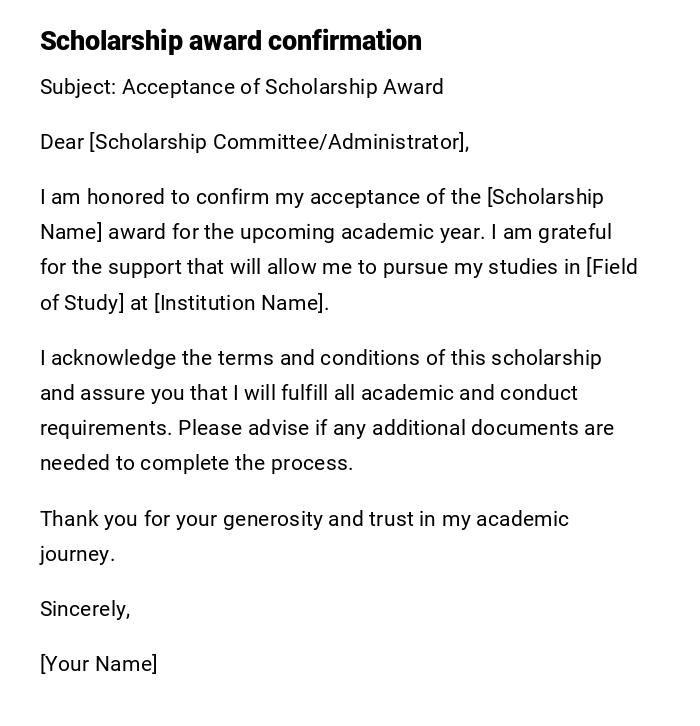 Scholarship award confirmation Scholarship award confirmation