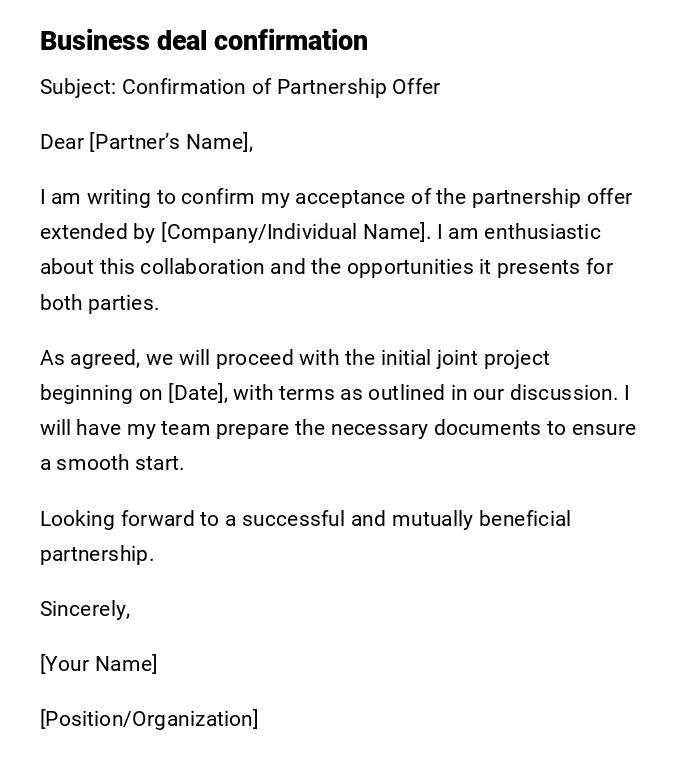 Business deal confirmation Business deal confirmation