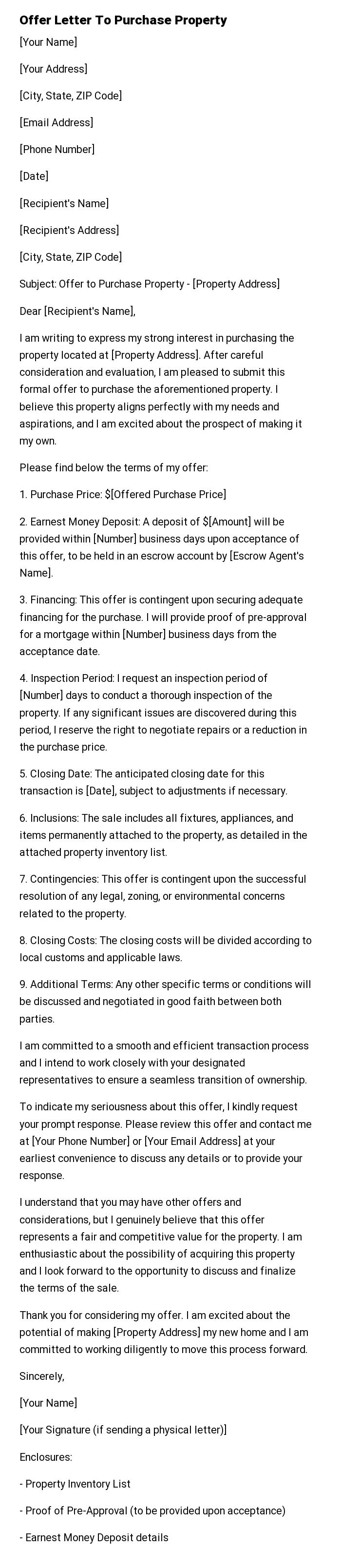 Offer Letter To Purchase Property
