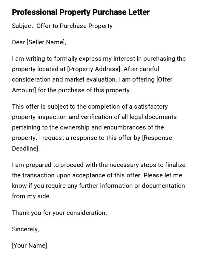 Professional Property Purchase Letter Professional Property Purchase Letter