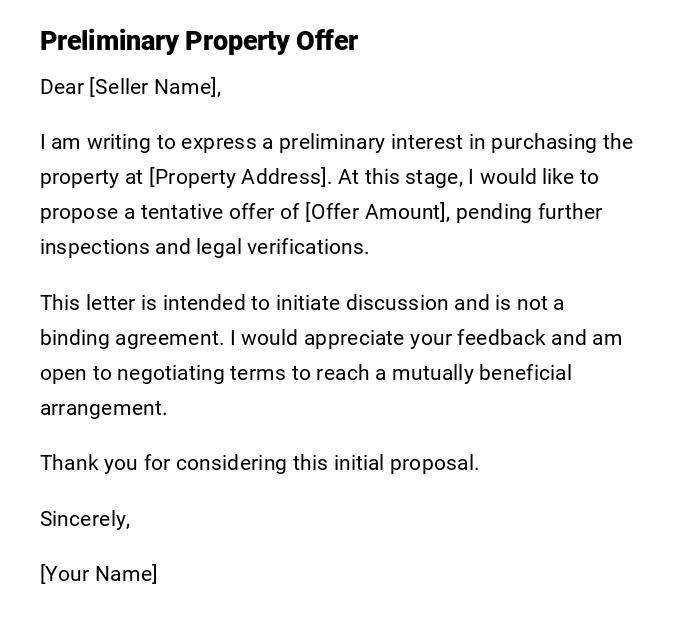 Preliminary Property Offer Preliminary Property Offer