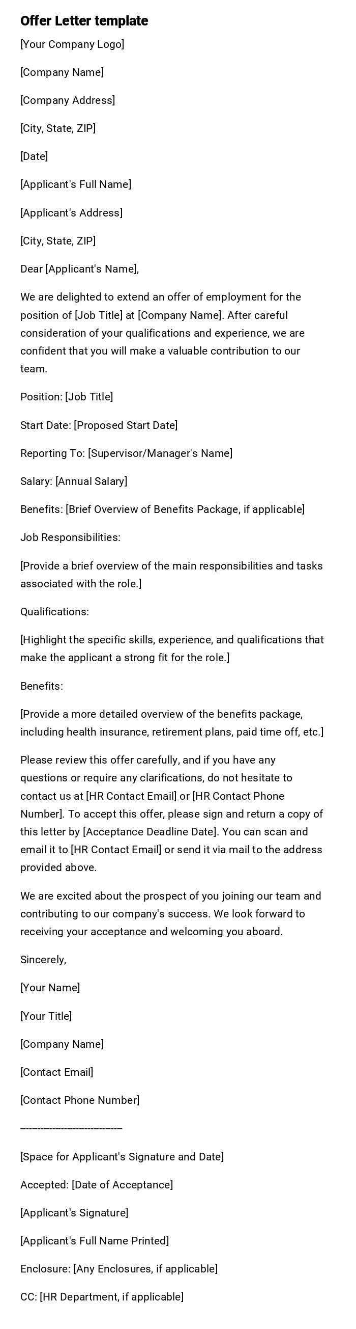 Offer Letter template Offer Letter template