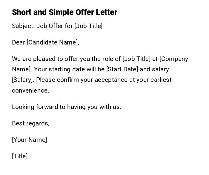 Short and Simple Offer Letter Short and Simple Offer Letter