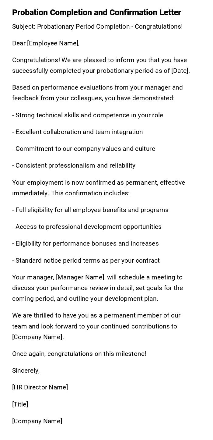 Probation Completion and Confirmation Letter Probation Completion and Confirmation Letter