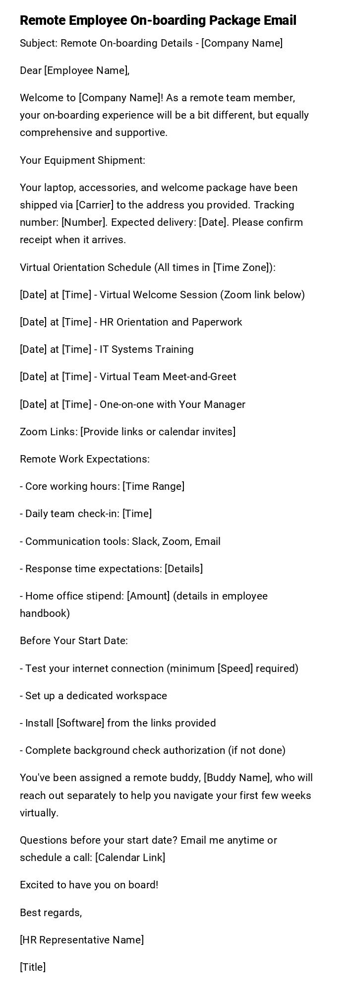 Remote Employee On-boarding Package Email Remote Employee On-boarding Package Email