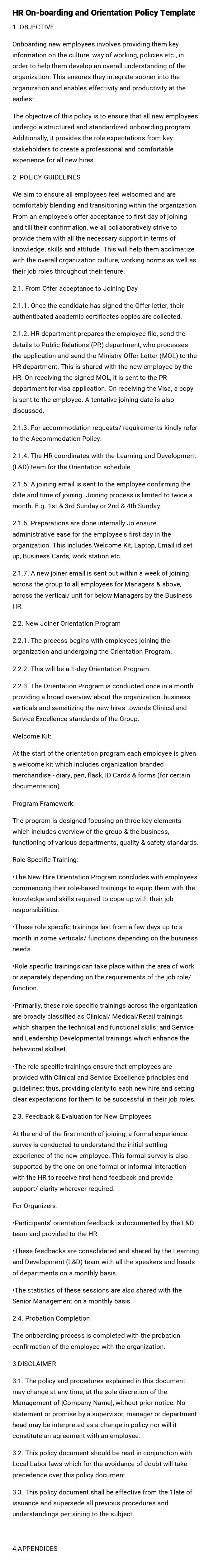 HR On-boarding and Orientation Policy Template HR On-boarding and Orientation Policy Template
