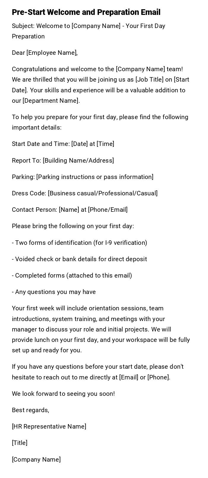 Pre-Start Welcome and Preparation Email Pre-Start Welcome and Preparation Email