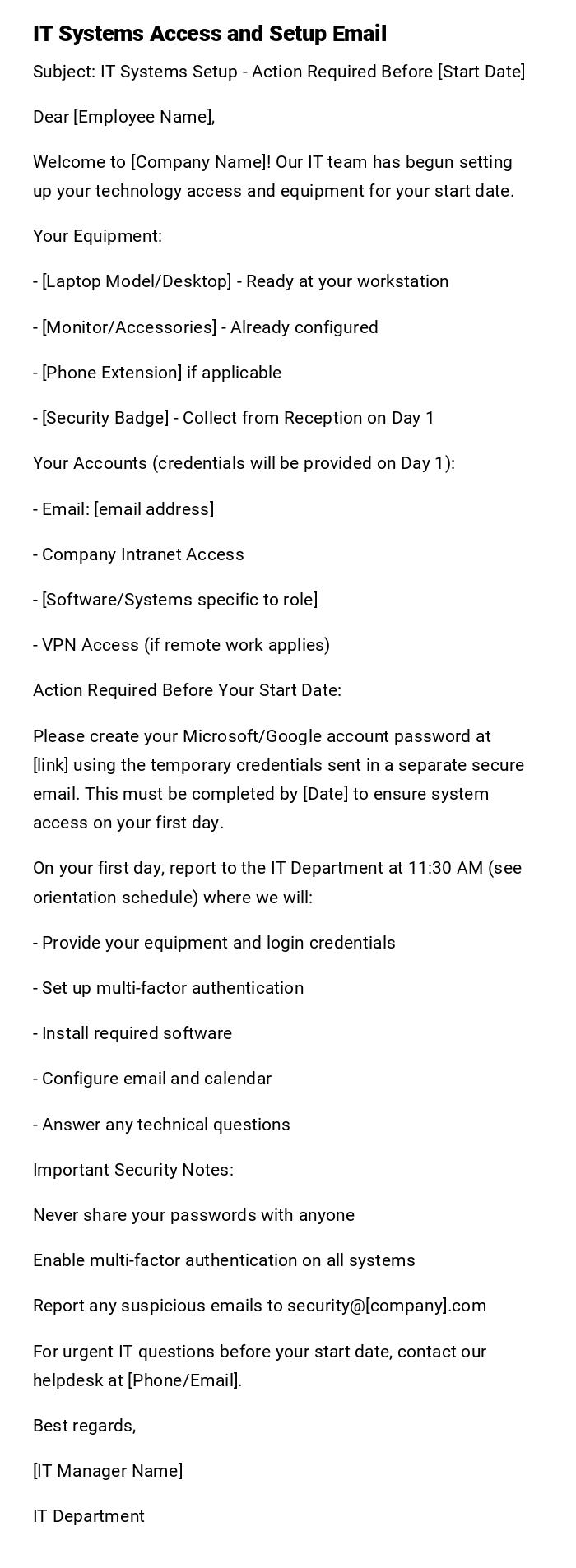 IT Systems Access and Setup Email IT Systems Access and Setup Email