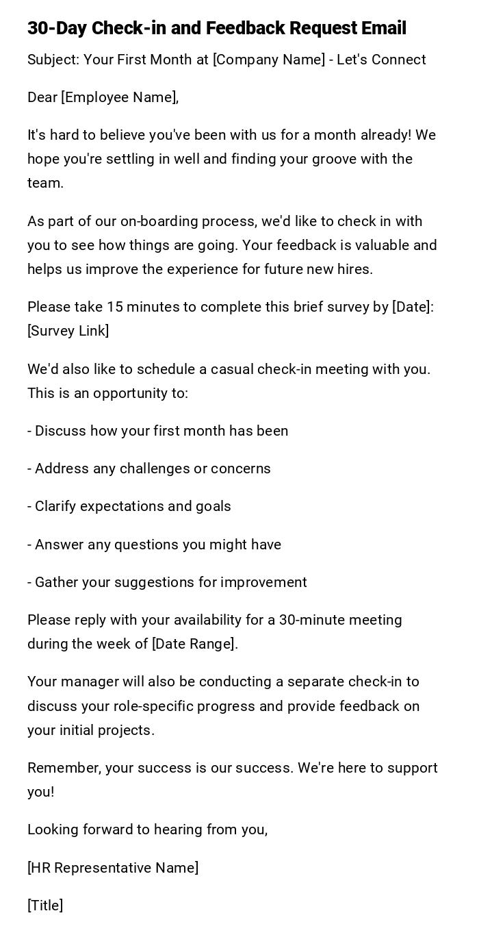 30-Day Check-in and Feedback Request Email 30-Day Check-in and Feedback Request Email