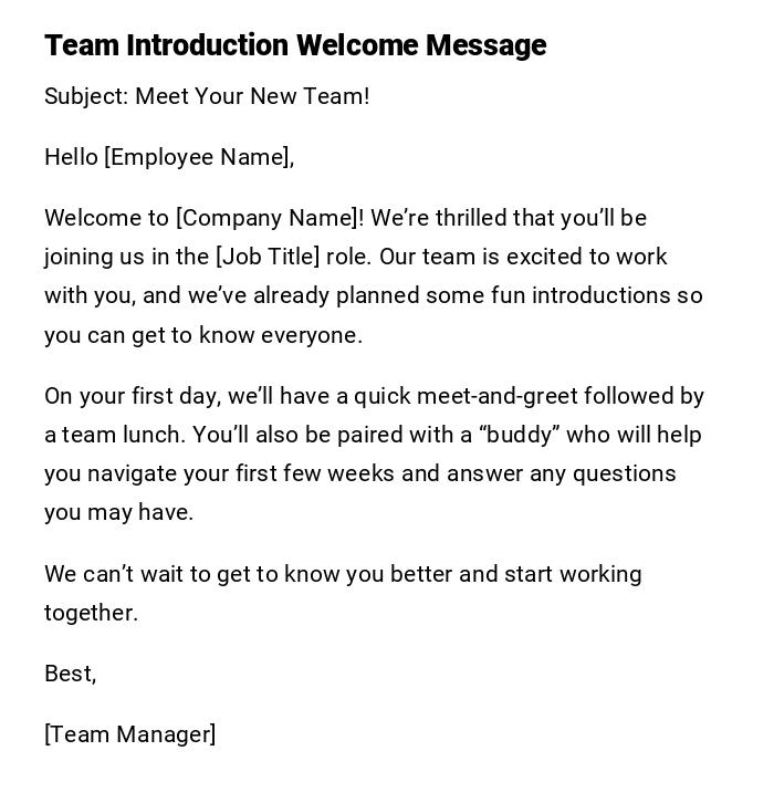 Team Introduction Welcome Message Team Introduction Welcome Message