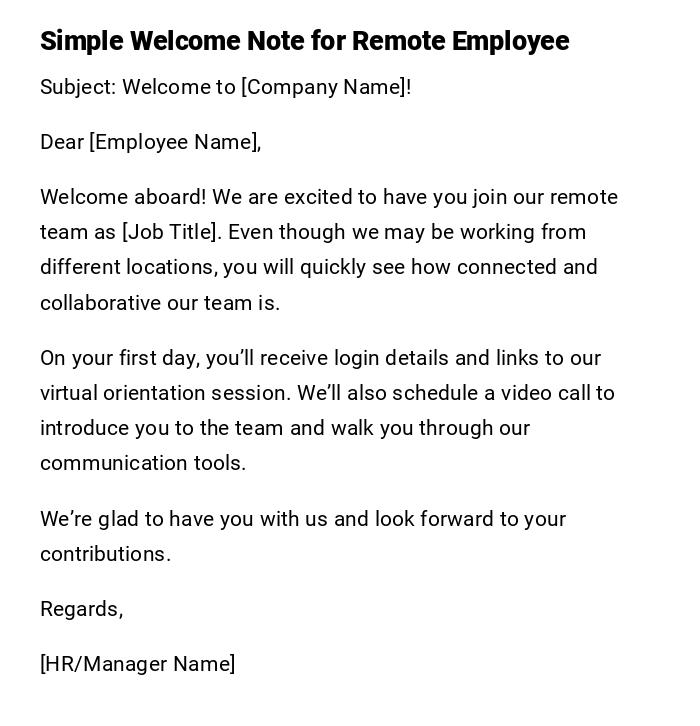 Simple Welcome Note for Remote Employee Simple Welcome Note for Remote Employee