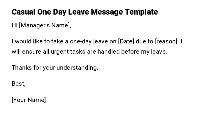 Casual One Day Leave Message Template Casual One Day Leave Message Template
