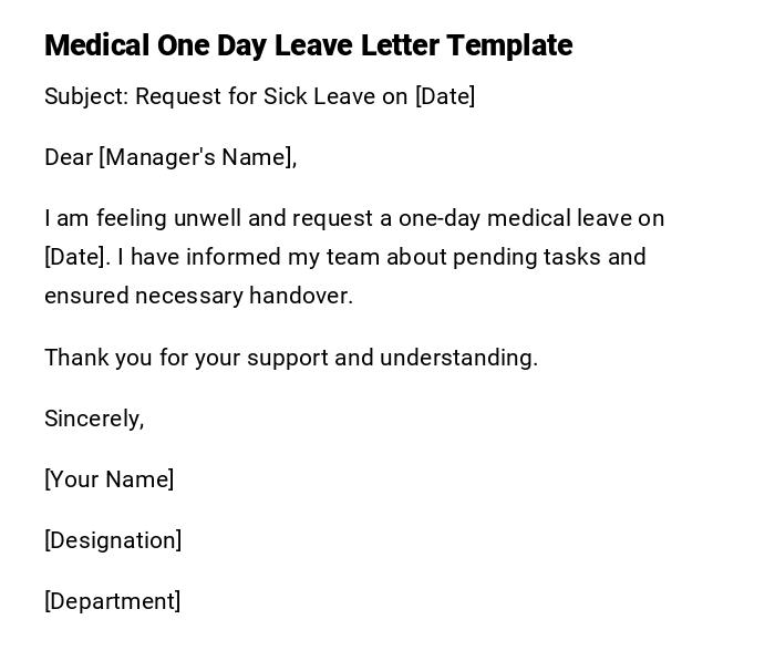 Medical One Day Leave Letter Template Medical One Day Leave Letter Template