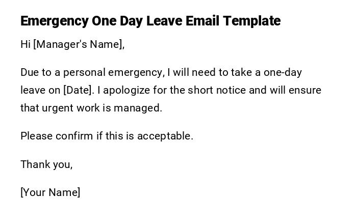 Emergency One Day Leave Email Template Emergency One Day Leave Email Template