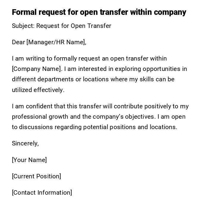 Formal request for open transfer within company Formal request for open transfer within company