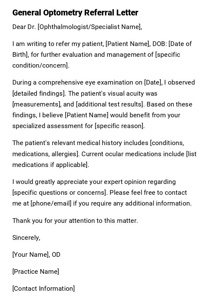 General Optometry Referral Letter General Optometry Referral Letter