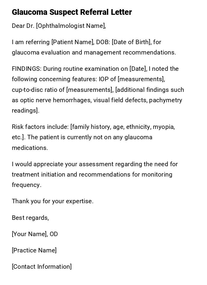 Glaucoma Suspect Referral Letter Glaucoma Suspect Referral Letter