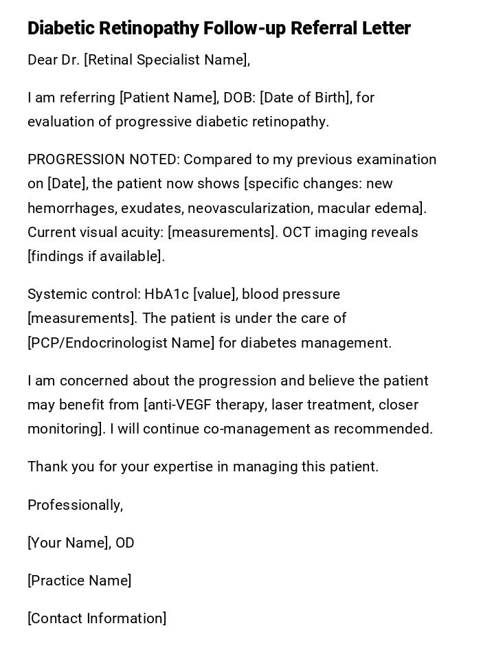 Diabetic Retinopathy Follow-up Referral Letter Diabetic Retinopathy Follow-up Referral Letter
