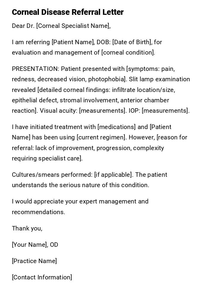 Corneal Disease Referral Letter Corneal Disease Referral Letter