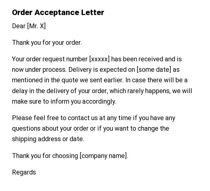 Order Acceptance Letter