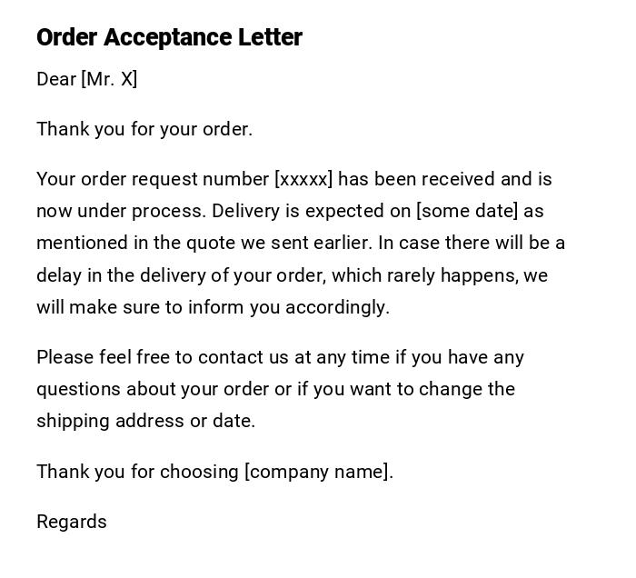 Order Acceptance Letter