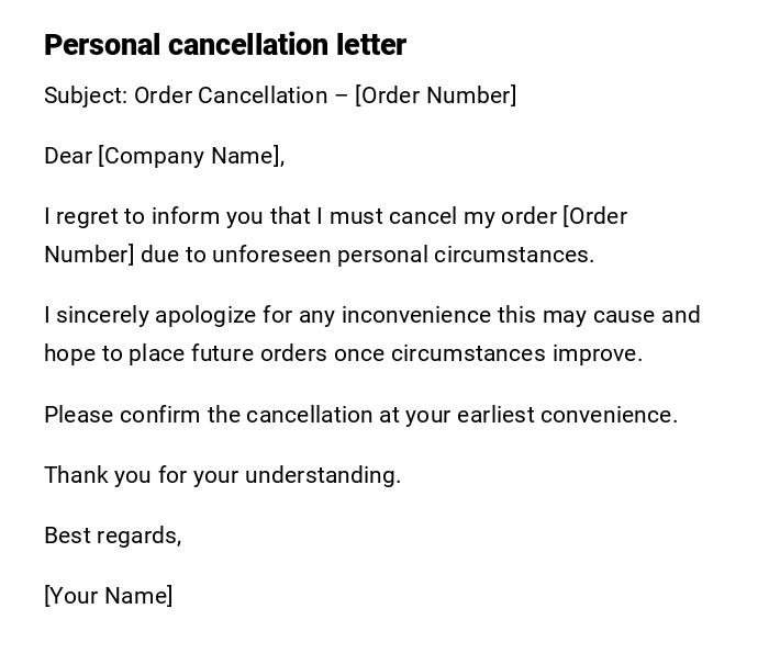 Personal cancellation letter Personal cancellation letter