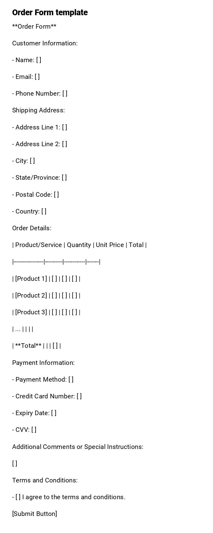 Order Form template