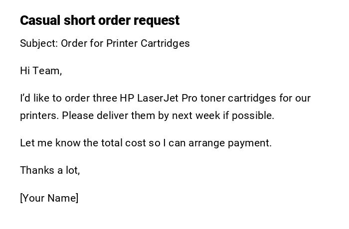 Casual short order request Casual short order request