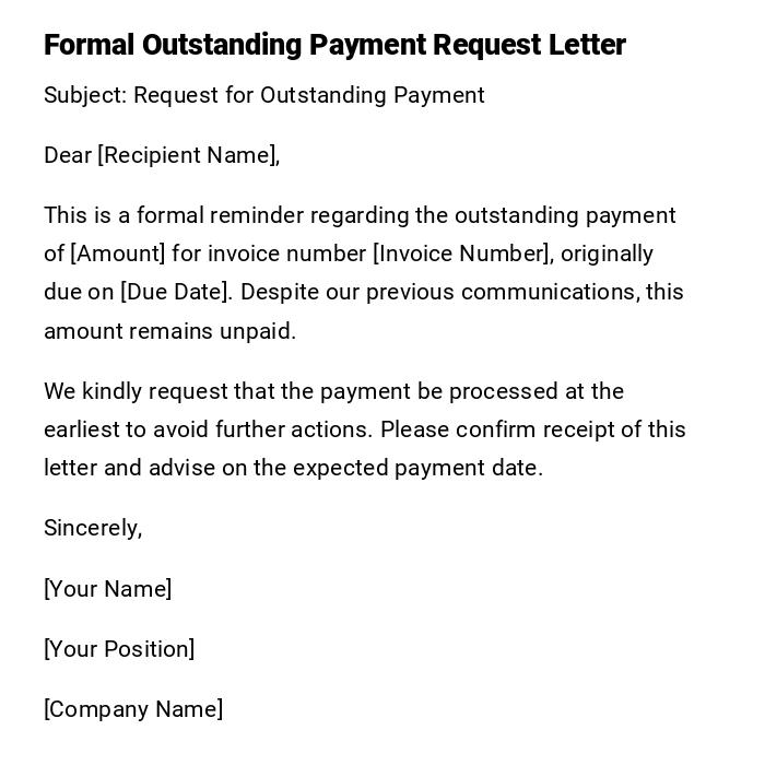 Formal Outstanding Payment Request Letter Formal Outstanding Payment Request Letter