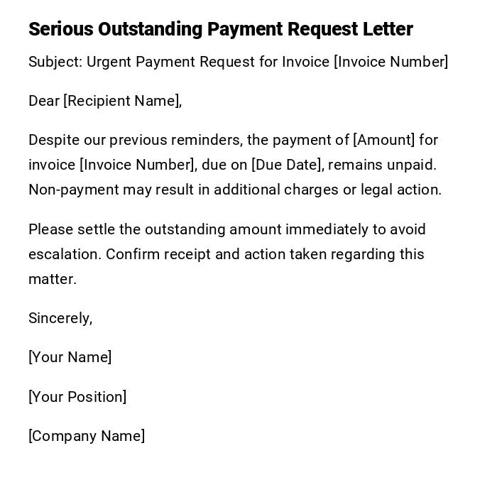 Serious Outstanding Payment Request Letter Serious Outstanding Payment Request Letter