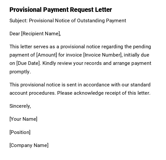 Provisional Payment Request Letter Provisional Payment Request Letter