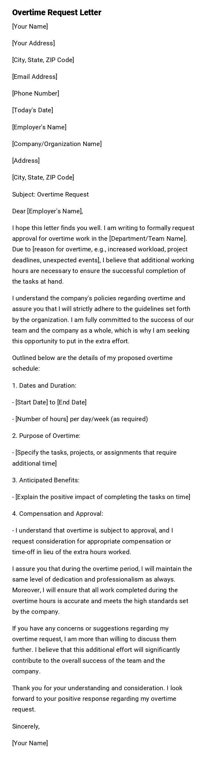 Overtime Request Letter